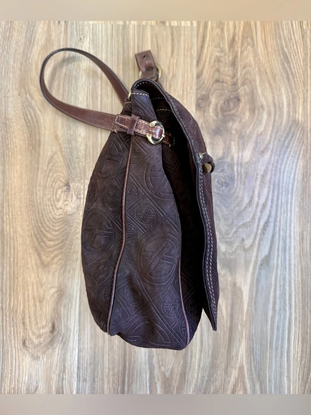Francesco Biasia Embossed Brown Leather Shoulder Crossbody Bag